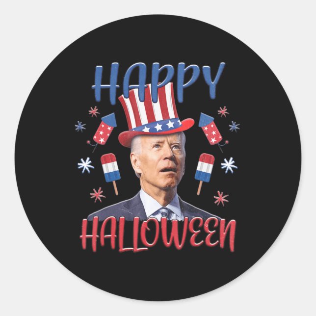 Pegatina Redonda Joe Biden Confused Merry 4th Of Halloween Fourth O (Anverso)
