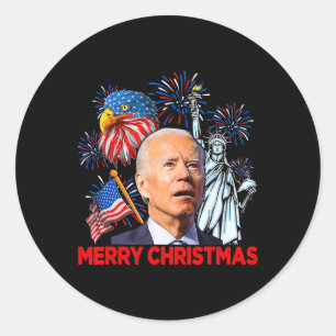Pegatina Redonda Joe Biden Confuso Patriótico Feliz Navidad Por 4