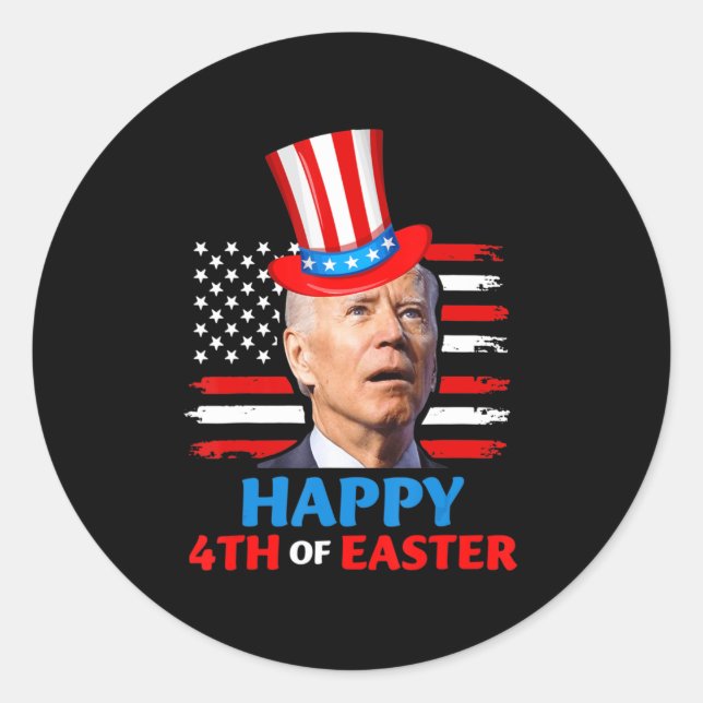 Pegatina Redonda Joe Biden Funn 4 De Julio Feliz 4 De Pascua Con (Anverso)