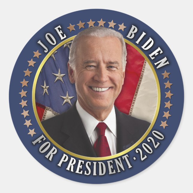 Pegatina Redonda Joe Biden para presidente 2020 Foto demócrata (Anverso)