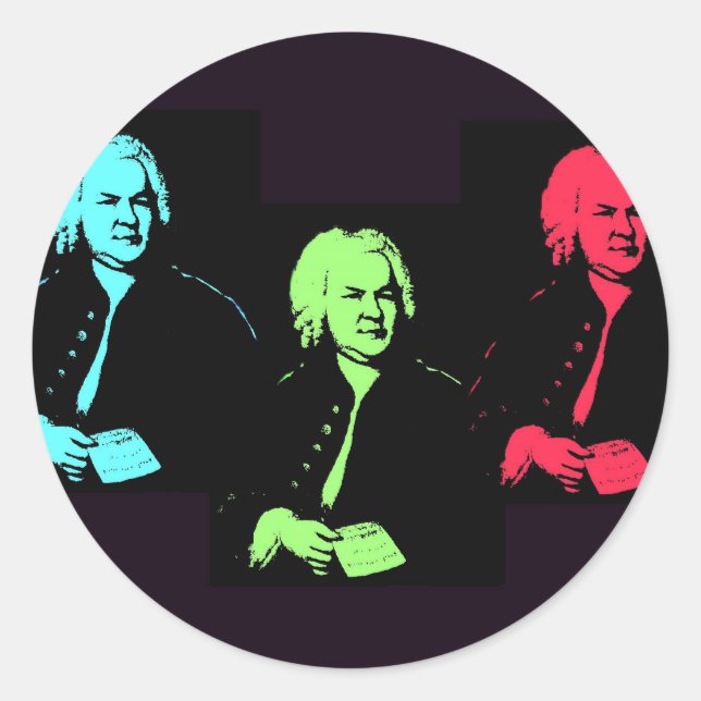 Pegatina Redonda Johann Sebastian Bach Collage (Anverso)