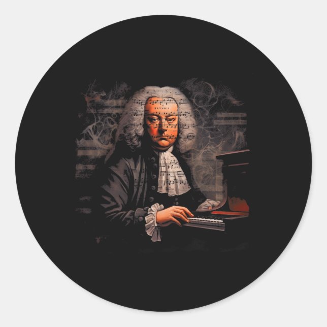 Pegatina Redonda Johann Sebastian Bach Music Composer Piano (Anverso)