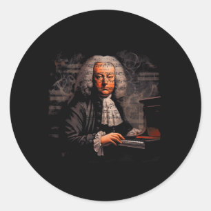 Pegatina Redonda Johann Sebastian Bach Music Composer Piano