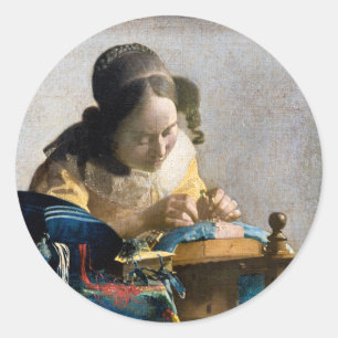 Pegatina Redonda Johannes Vermeer - El Lacemaker
