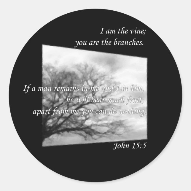 Pegatina Redonda John 15:5 ~ Vino y ramas (Anverso)