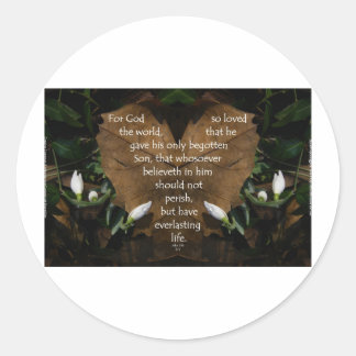 Pegatina Redonda john 3:16 king james en hoja de corazón