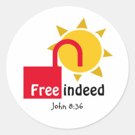 Pegatina Redonda John 8:36 Personalizable LIBRE DE HECHO cristiano