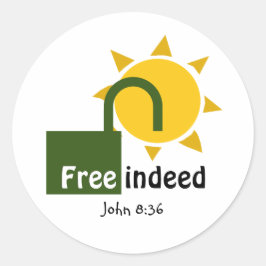 Pegatina Redonda John 8:36 Personalizable LIBRE DE HECHO cristiano