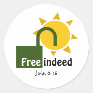Pegatina Redonda John 8:36 Personalizable LIBRE DE HECHO cristiano 