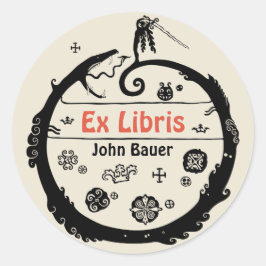 Pegatina Redonda John Bauer Curled dragón Ex libris CC1032