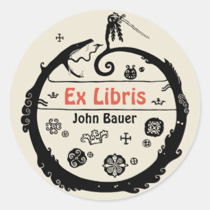 Pegatina Redonda John Bauer Curled dragón Ex libris CC1032