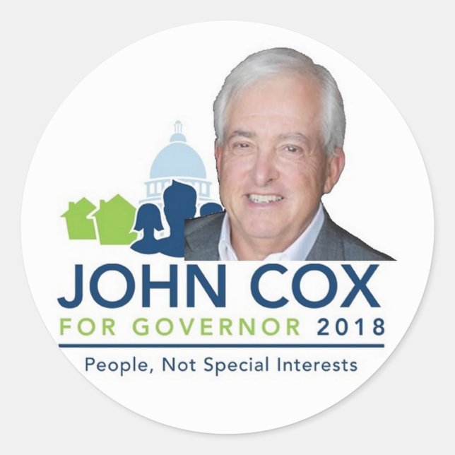 Pegatina Redonda John COX Gobernador 2018 (Anverso)