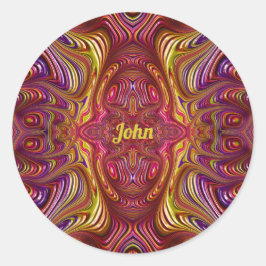 Pegatina Redonda JOHN ~ Diseño fractal multicolor ~ ~