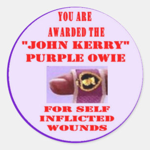 PEGATINA REDONDA JOHN KERRY PURPLE OWIE