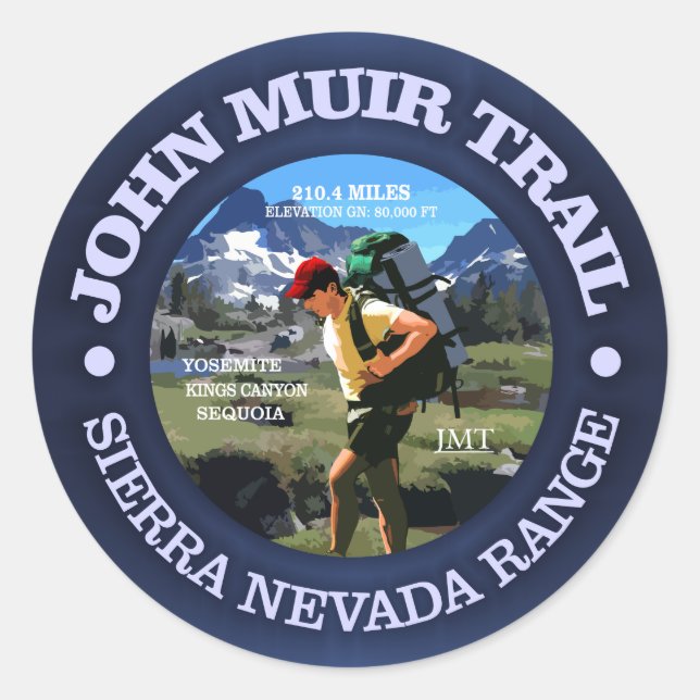 Pegatina Redonda John Muir Trail (Hiker C) (Anverso)