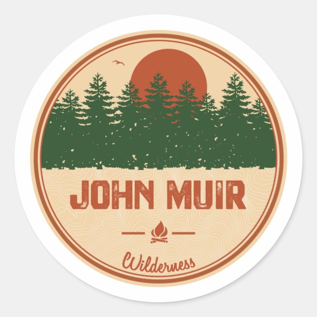 Pegatina Redonda John Muir Wilderness California (Anverso)