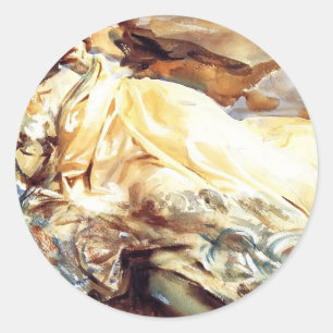 Pegatina Redonda John Sargent: Mujer leyendo en una barriada cachem