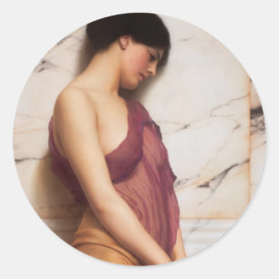 Pegatina Redonda John William Godward - El Chica de los Tambourine