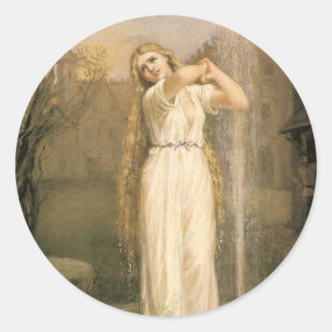 Pegatina Redonda John William Waterhouse Undine Ondine Agua Nymph