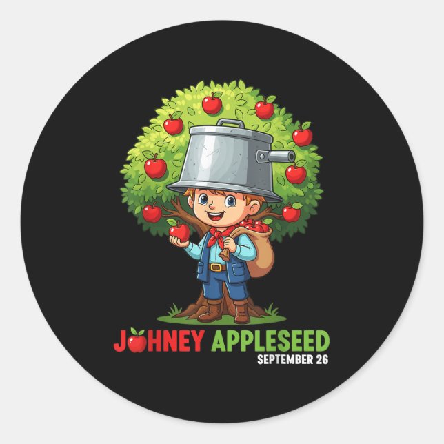 Pegatina Redonda Johnny Appleseed Day Septiembre 26 _1 (Anverso)
