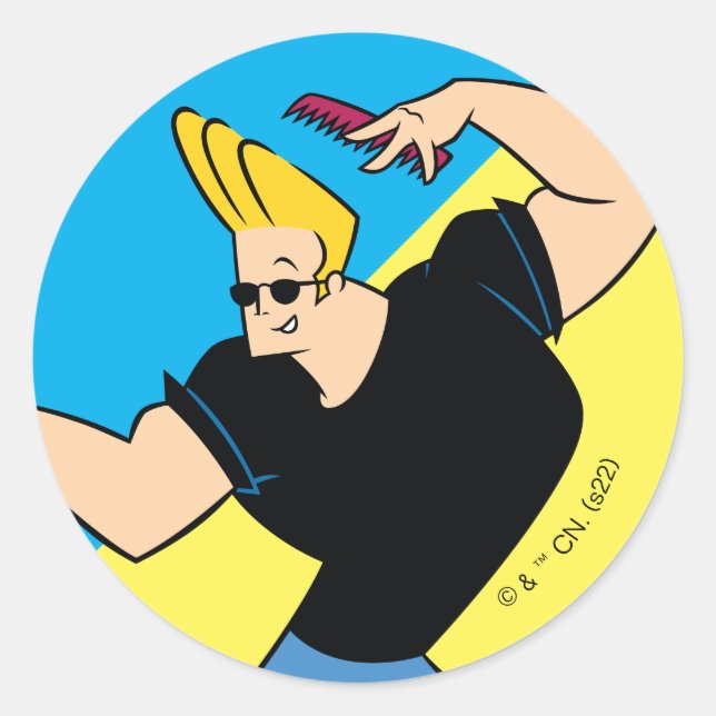 Pegatina Redonda Johnny Bravo Combing Hair (Anverso)