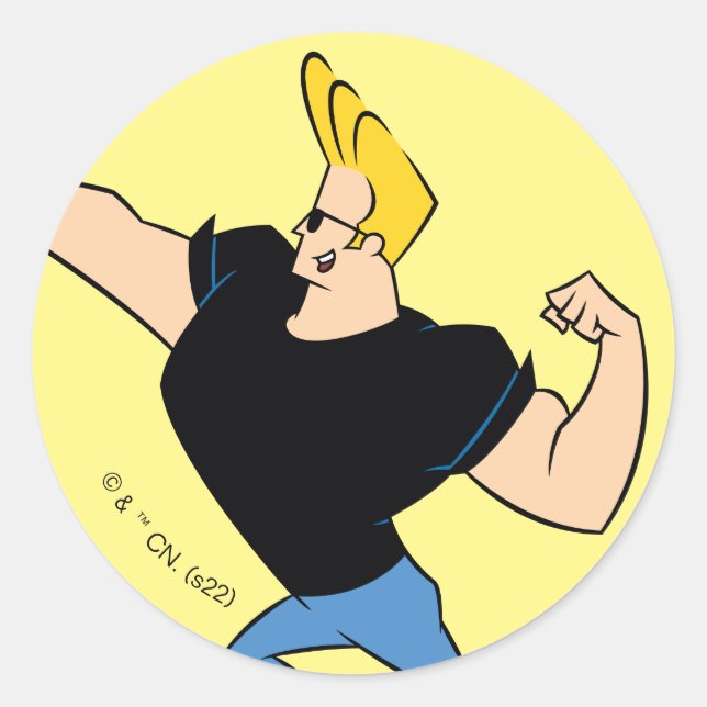 Pegatina Redonda Johnny Bravo Flexing (Anverso)