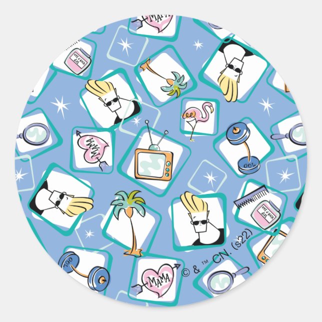 Pegatina Redonda Johnny Bravo Icon Pattern (Anverso)