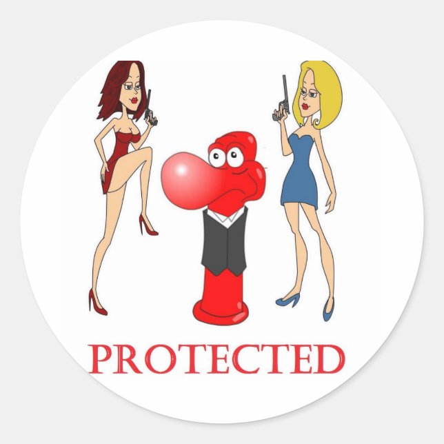 Pegatina Redonda Johnny Condom Protected (Anverso)
