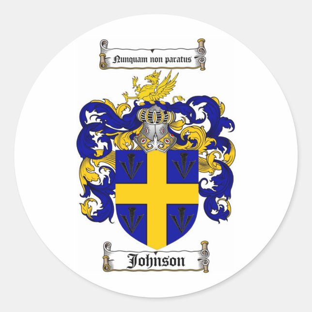 PEGATINA REDONDA JOHNSON FAMILY CREST - JOHNSON COAT OF ARMS (Anverso)