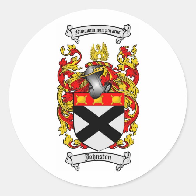 PEGATINA REDONDA JOHNSTON FAMILY CREST - JOHNSTON RECUBRIMIENTO DE  (Anverso)
