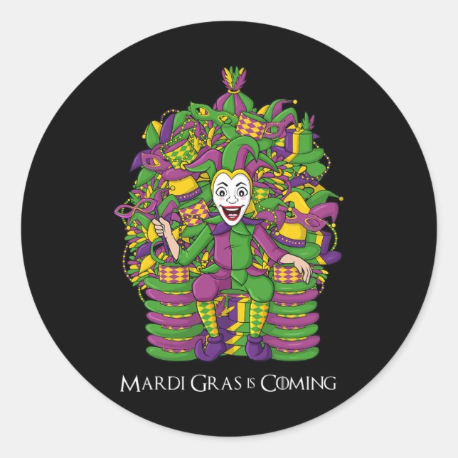 Pegatina Redonda Joker Mardi Gras Trone Chicas niños divertidos (Anverso)