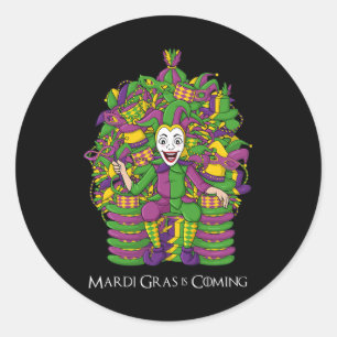 Pegatina Redonda Joker Mardi Gras Trone Chicas niños divertidos