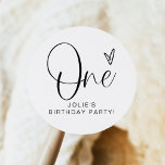 Pegatina Redonda JOLIE Modern Boho One Heart First Birthday<br><div class="desc">La colección Jolie incluye un divertido tipo de letra manuscrita y un diseño minimalista sencillo. Los colores de esta colección son totalmente editables para que coincidan con el evento.</div>