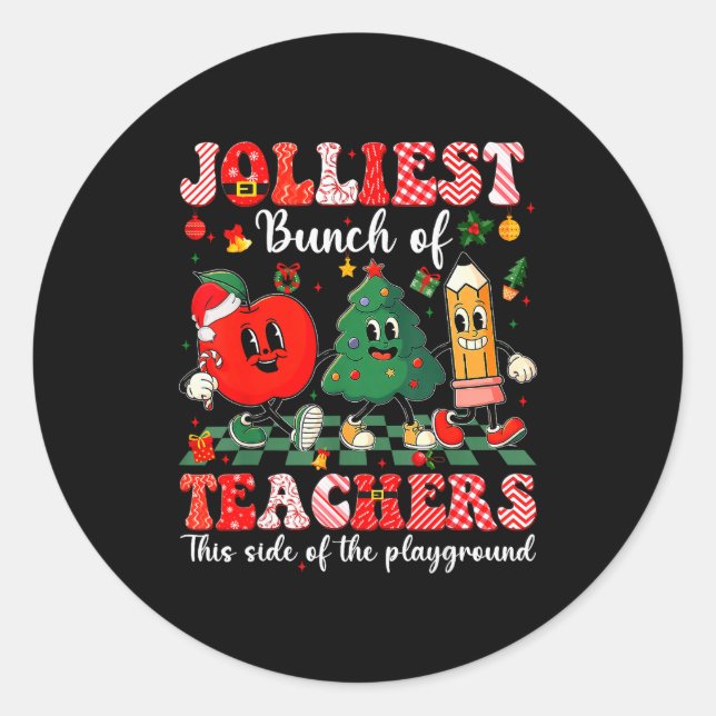 Pegatina Redonda Jolliest Bunch Of Teachers Christmas Xmas Teacher  (Anverso)