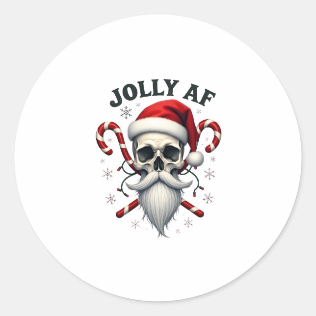 Pegatina Redonda Jolly Af Christmas Skull Santa Hat Happy Xmas Holi (Anverso)