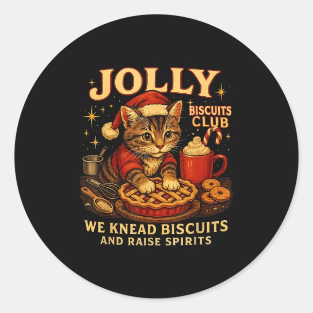 Pegatina Redonda Jolly Biscuits Club We Knead Cat Xmas  (Anverso)