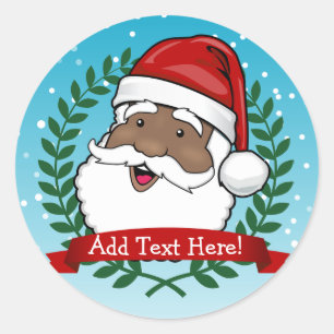 Pegatina Redonda Jolly Ethnic Santa Personalizado Textos