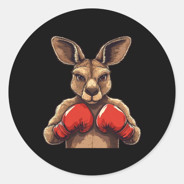 Pegatina Redonda Jolly Kangaroo con guantes para una batalla divert (Anverso)