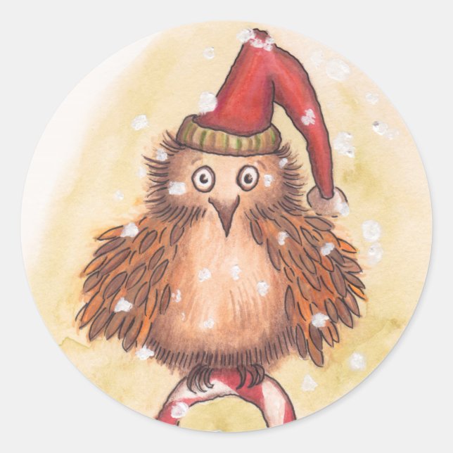 Pegatina Redonda Jolly Navidad Owl (Anverso)