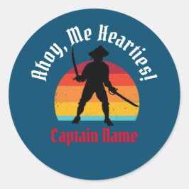 Pegatina Redonda ¡Jolly Roger Ahoy, Me Hearties!
