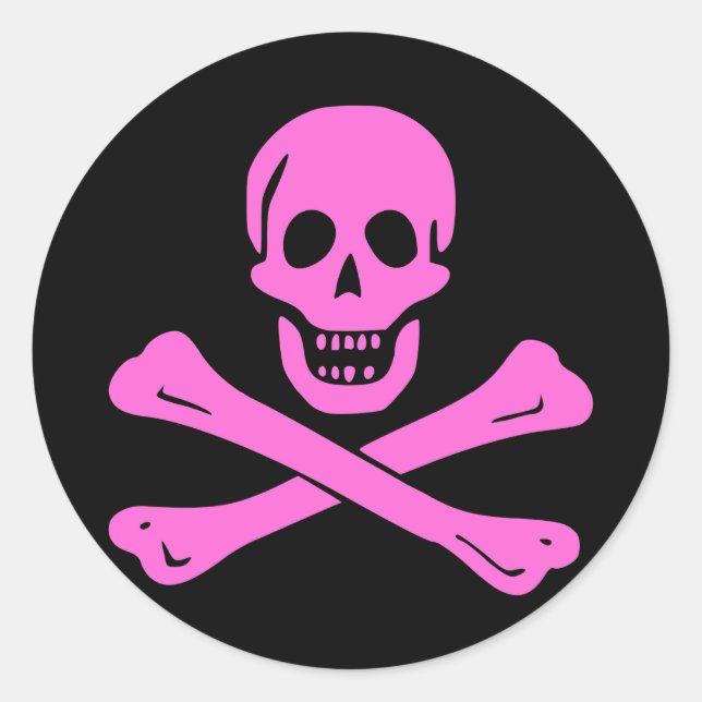 Pegatina Redonda Jolly Roger Pink (Anverso)