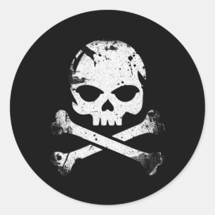 Pegatina Redonda Jolly Roger Pirate Skull Y Bandera De Los Cruces H