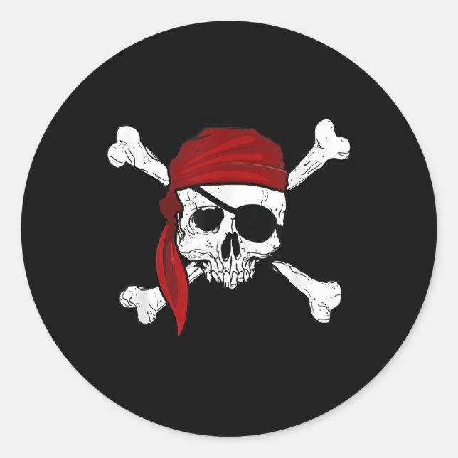 Pegatina Redonda Jolly Roger Pirate Tee Fun Pirates Skull Y Cross (Anverso)