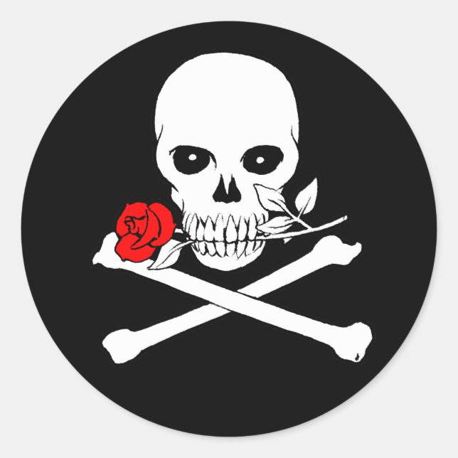 Pegatina Redonda Jolly Roger (Rosa)Pegatina (Anverso)