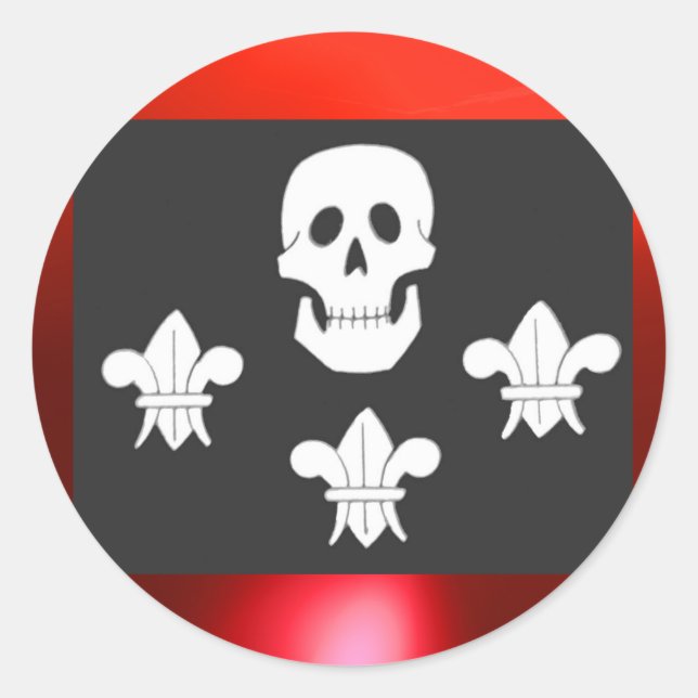 PEGATINA REDONDA JOLLY ROGER SKULL Y LA BANDERA DE TRES LILIES (Anverso)