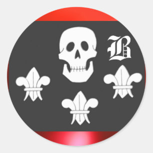 PEGATINA REDONDA JOLLY ROGER SKULL Y TRES LILIES FLAG MONOGRAM