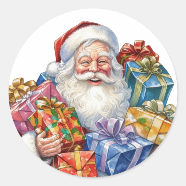 Pegatina Redonda Jolly Santa Claus en traje rojo tradicional (Anverso)