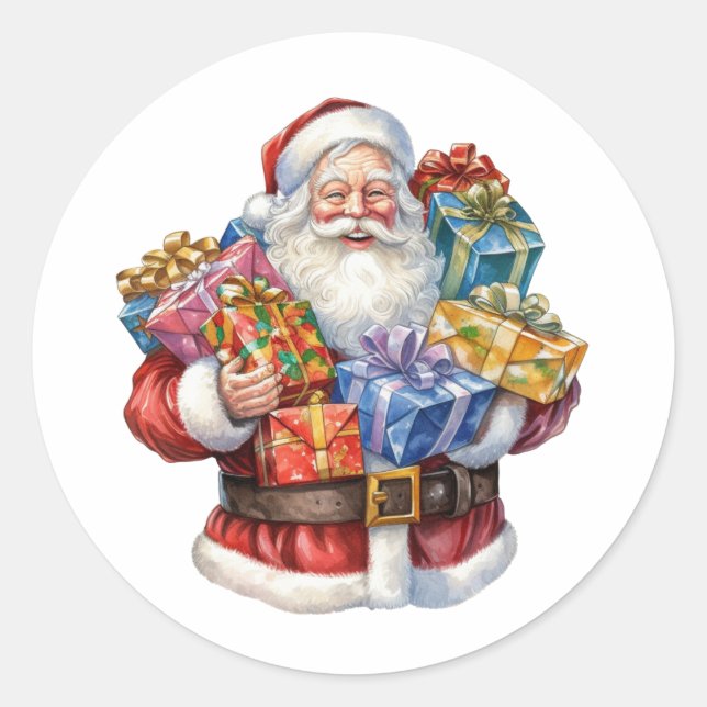 Pegatina Redonda Jolly Santa Claus en traje rojo tradicional (Anverso)