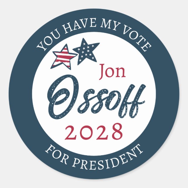 Pegatina Redonda Jon Ossoff Presidente 2028  (Anverso)