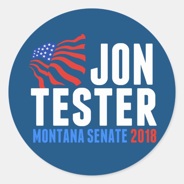 Pegatina Redonda Jon Tester para el Senado de Montana 2018 (Anverso)